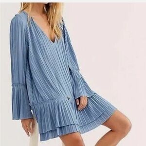 Free People Slate Blue Pleated Mini Dress